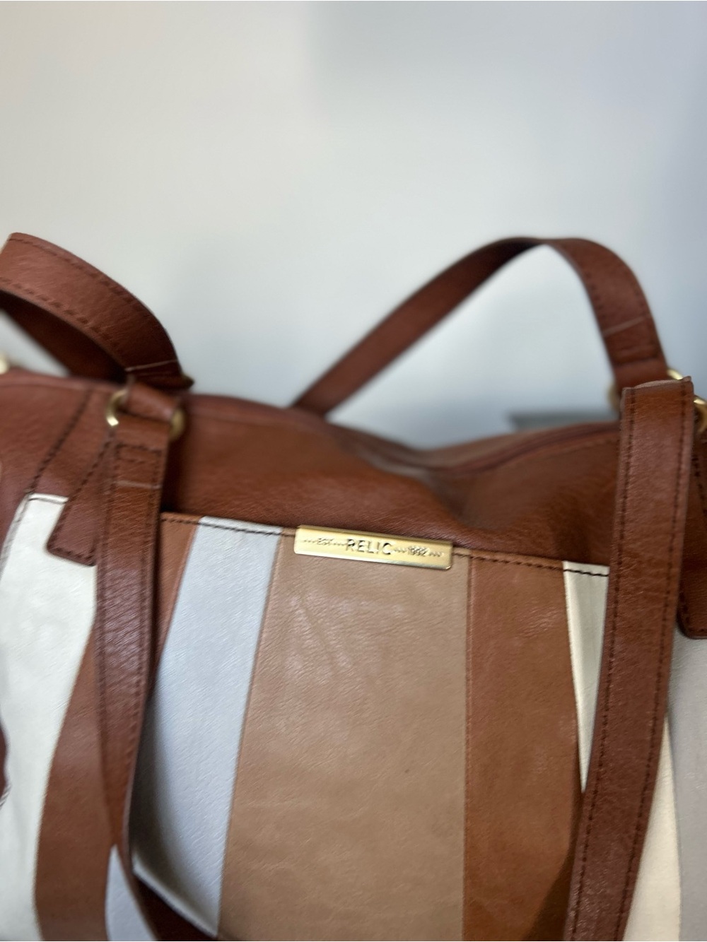 Relic Brown Multi-Panel Leather Tote Bag - Picture 4 of 11